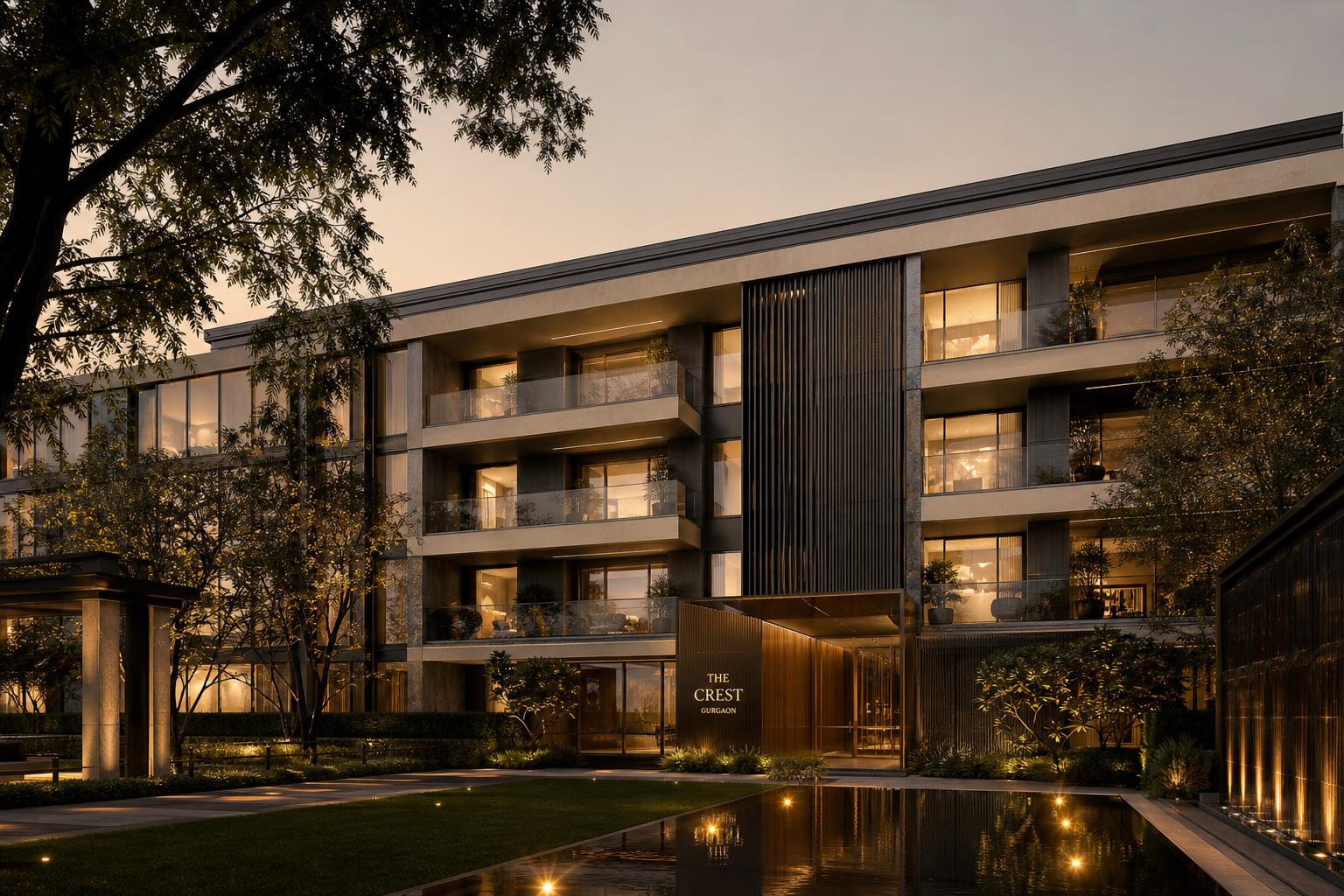Luxury low-rise residence in Gurgaon at dusk